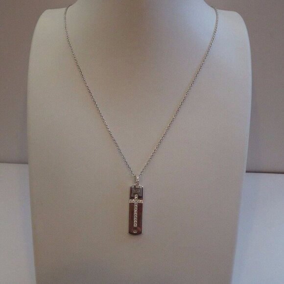 STERLING SILVER CROSS NECKLACE PENDANT W/ .75 cts LAB CREATED DIAMONDS/ 18 INCH - Picture 4 of 8